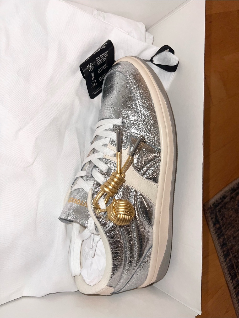 Larroude George Sneaker in Silver Leather & Ivory Leather NWT - Picture 2 of 15